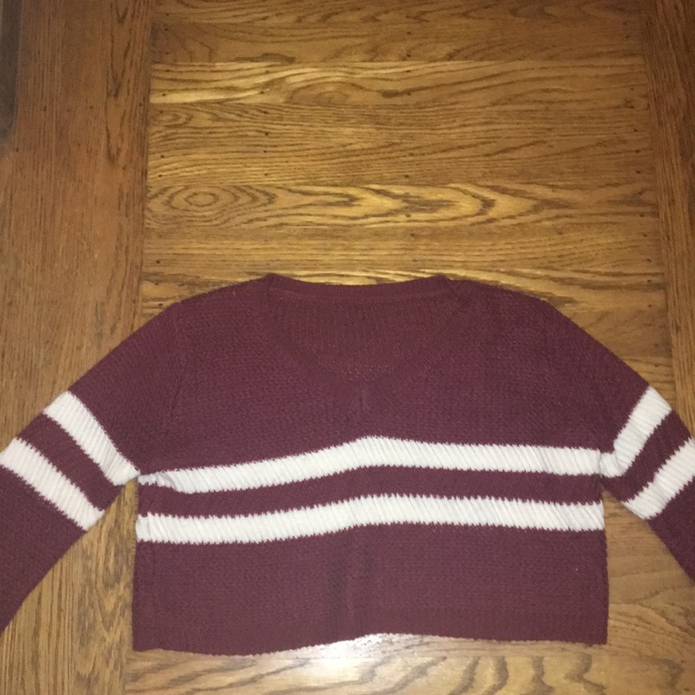 Red and white v neck sweater